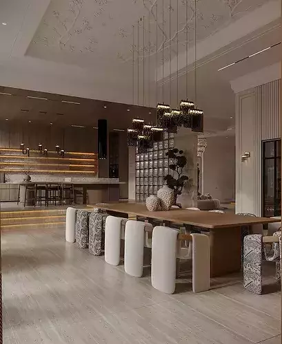 2025 Style Living room Kitchen design 3D model 4