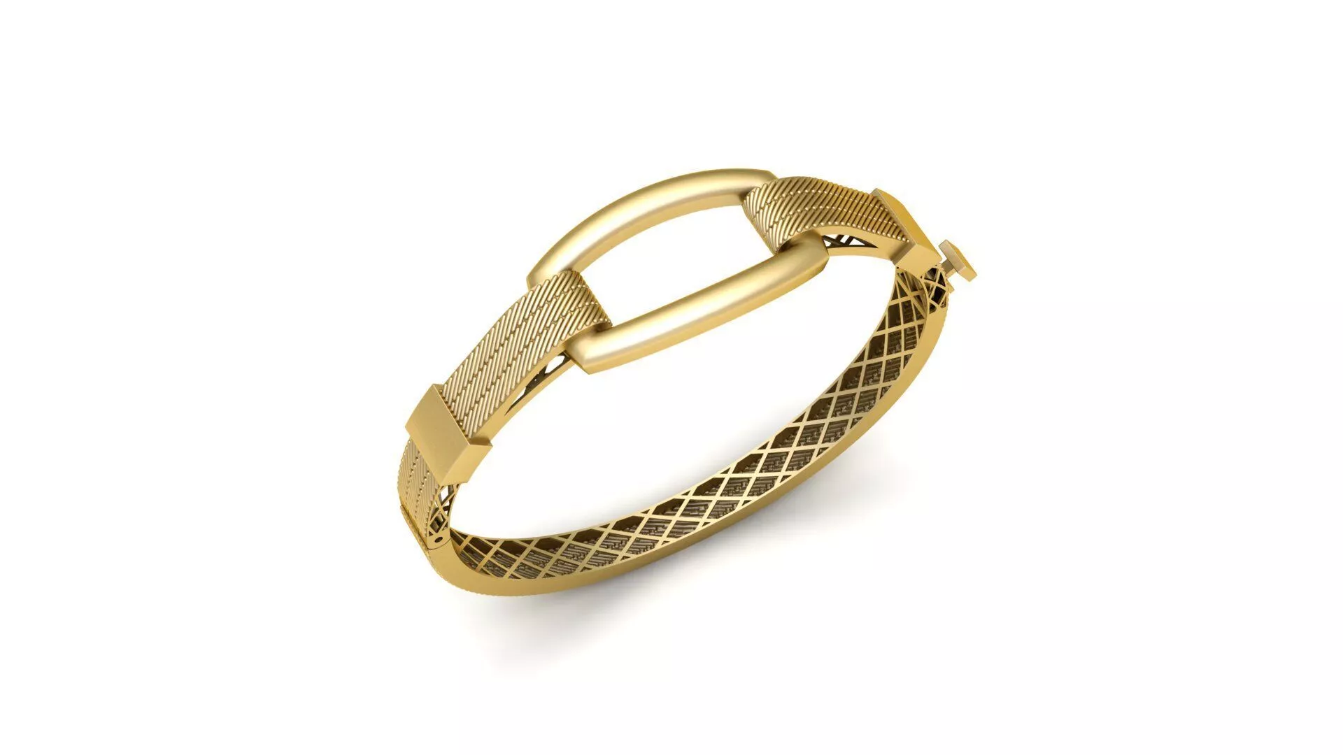 Elegant Gold Bangle Bracelet with Textured Herringbone Pattern 3D print model