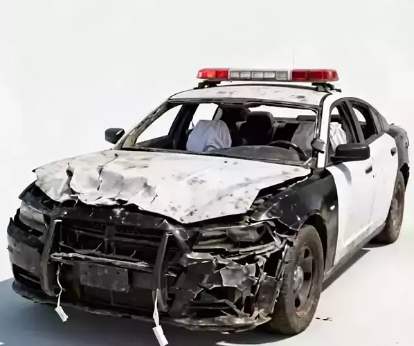 Destroyed Modern Police Interceptor Wreckage 3D Model