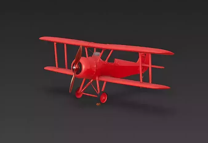 Iconic WWI Red Triplane Fighter 3D Model Low-poly 3D model 2