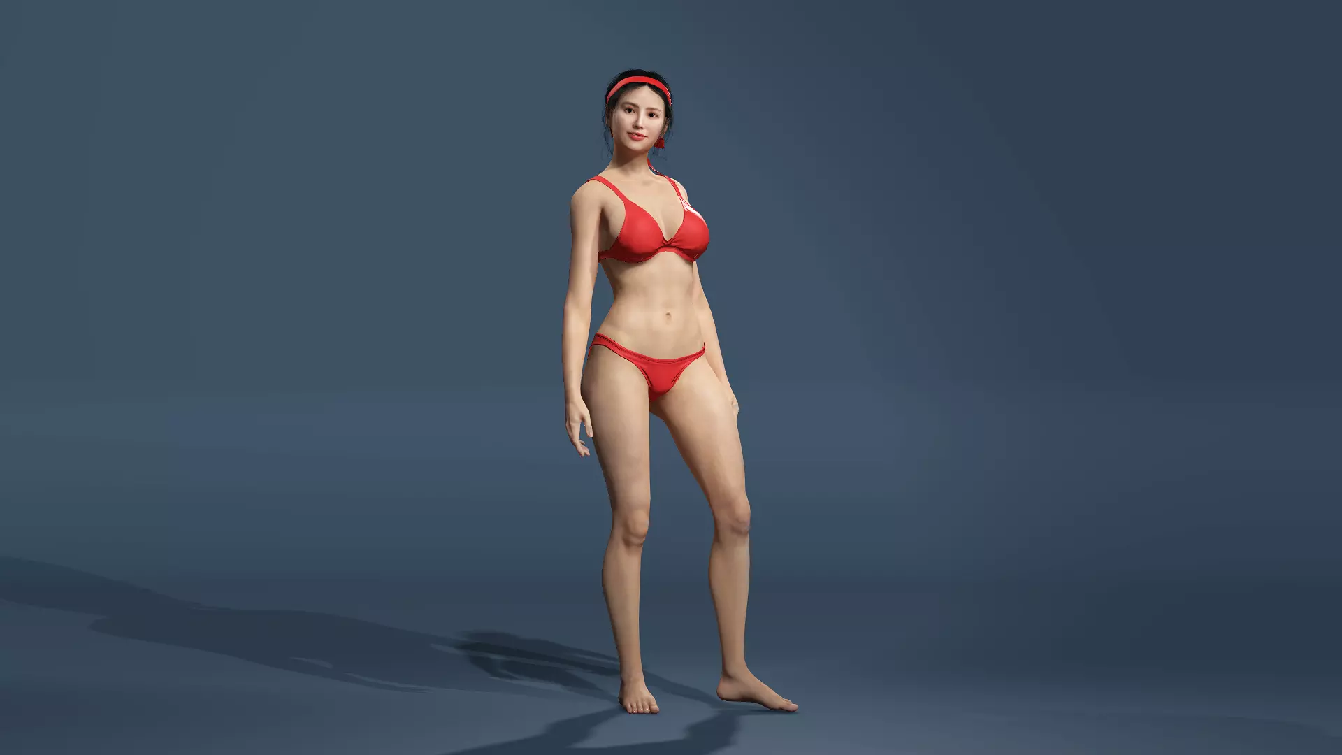 Realistic Asian Beauty in Red Rigged for UE5 unity Low-poly 3D model