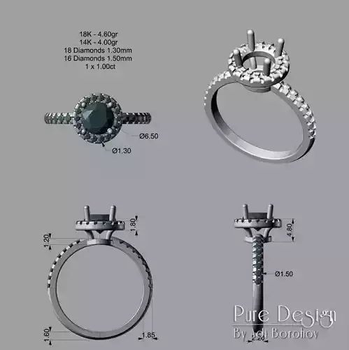 Ring Losia 1ct  Central Stone 3D Print Model