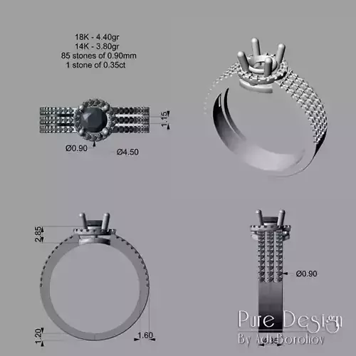 Ring 3D print model engagement with diamond in center