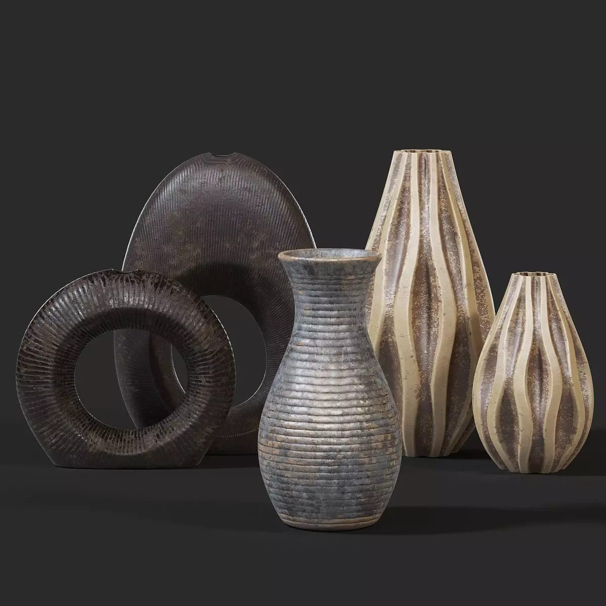 Vases Set group of Low-poly 3D model