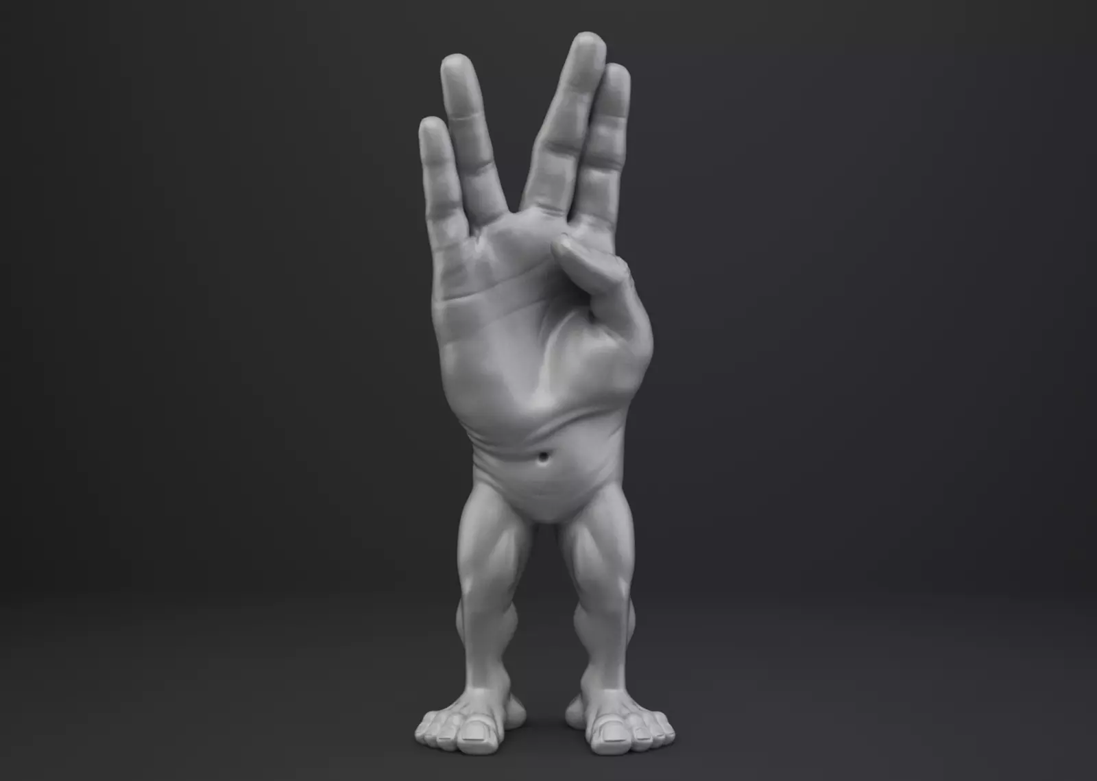 Hand Monster Character - Two Fingers Spread Hand Gesture 3D print model