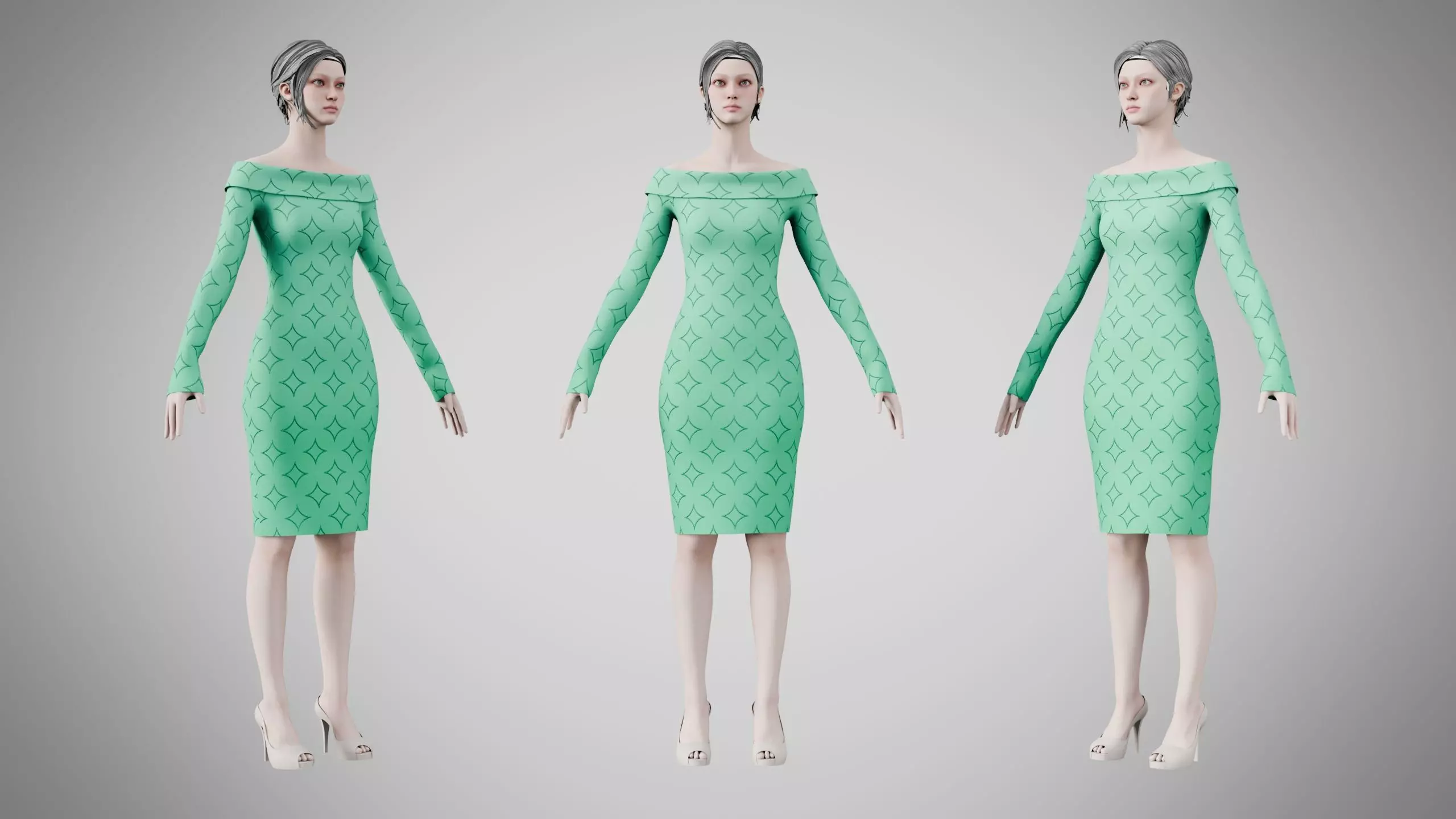 Dress 11 Medium Aquamarine With Design Low-poly 3D model