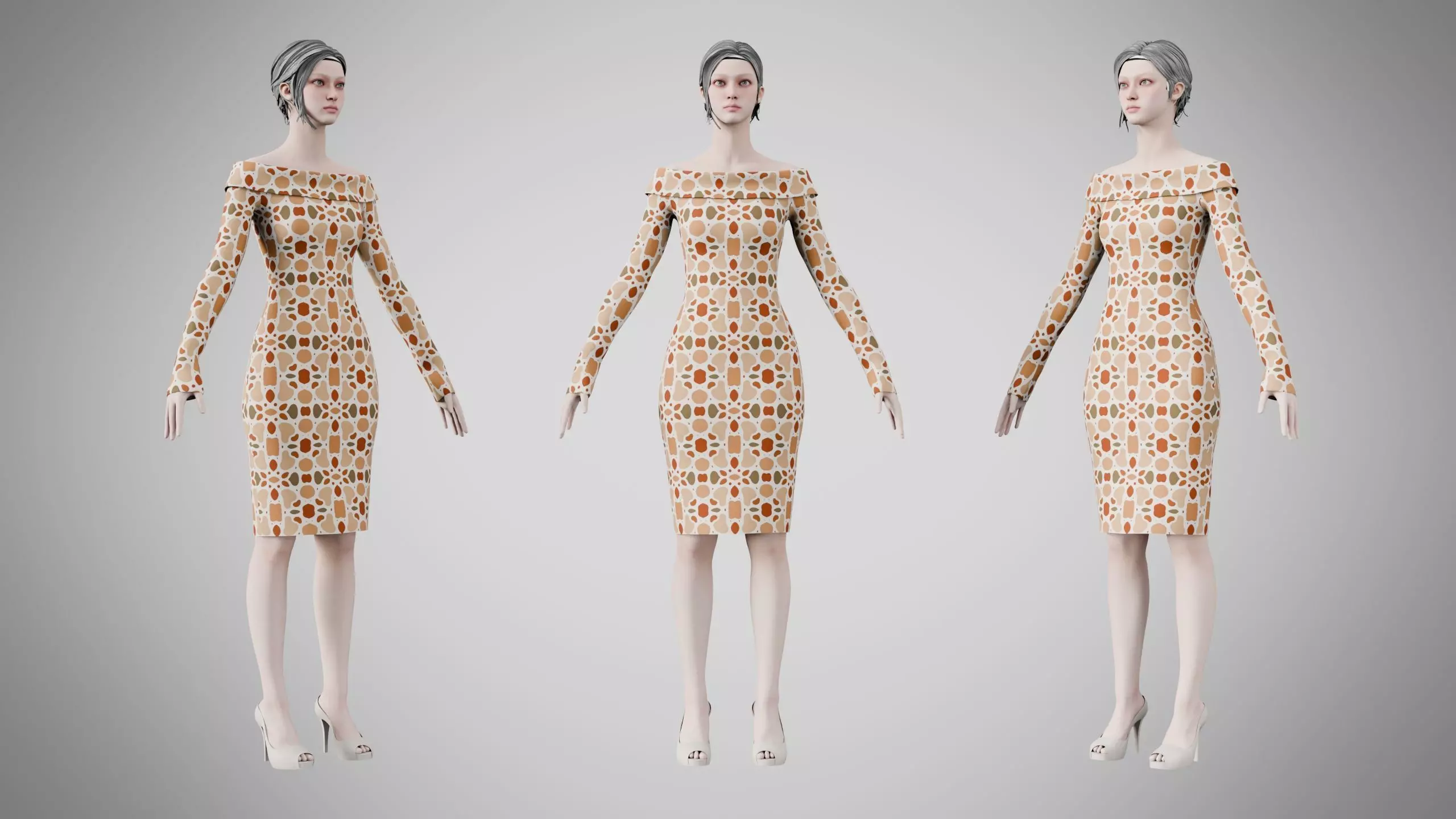 Dress 11 Terracotta Pebble Pattern Low-poly 3D model