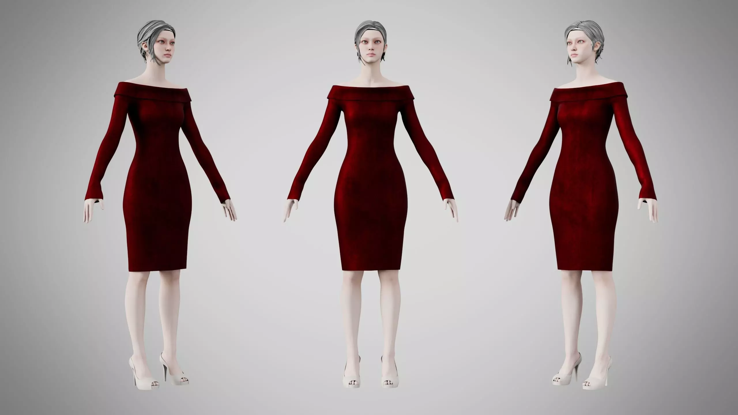 Dress 11 Burgundy Velvet Low-poly 3D model