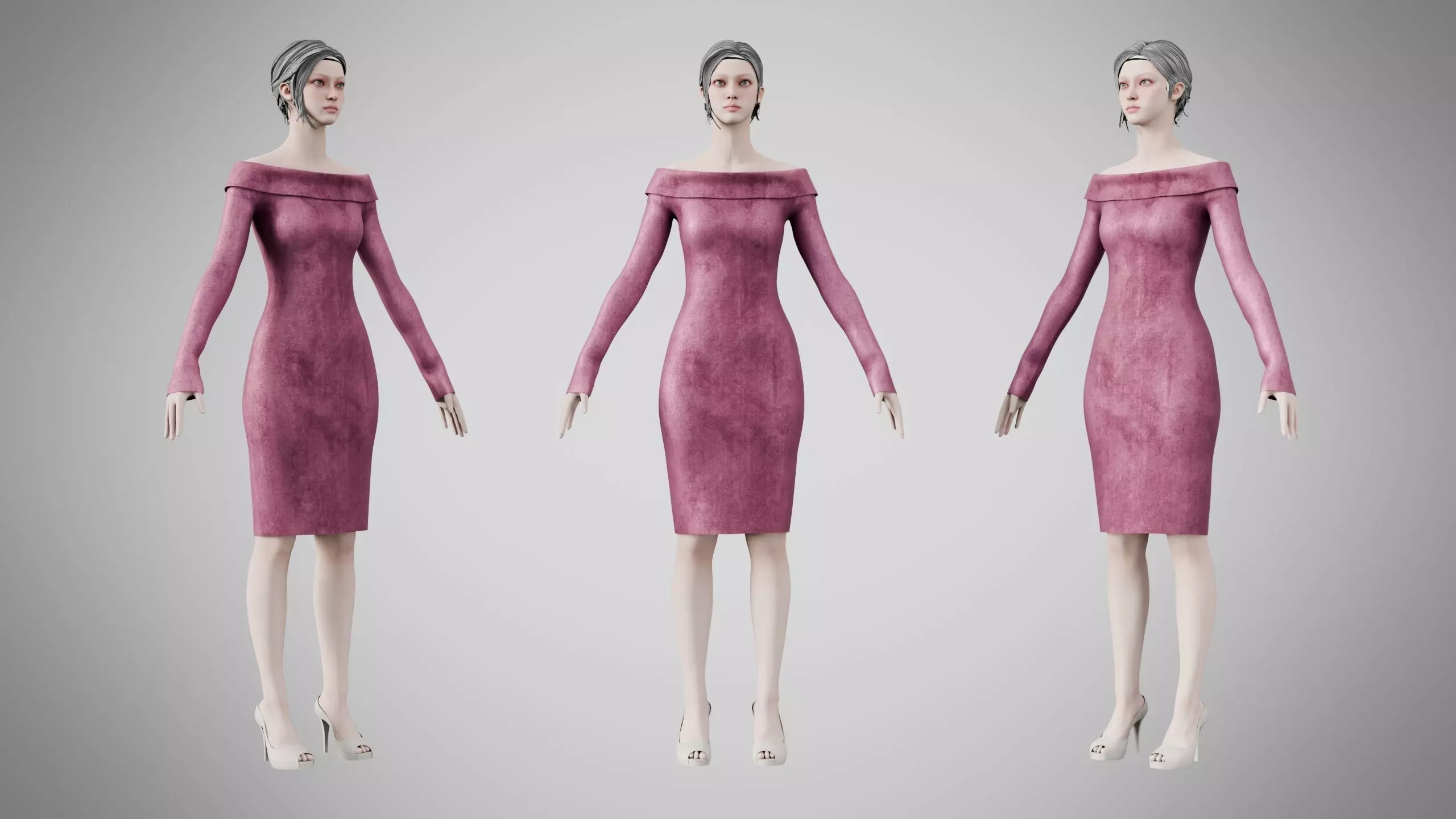 Dress 11 Dusty Rose Velvet Low-poly 3D model