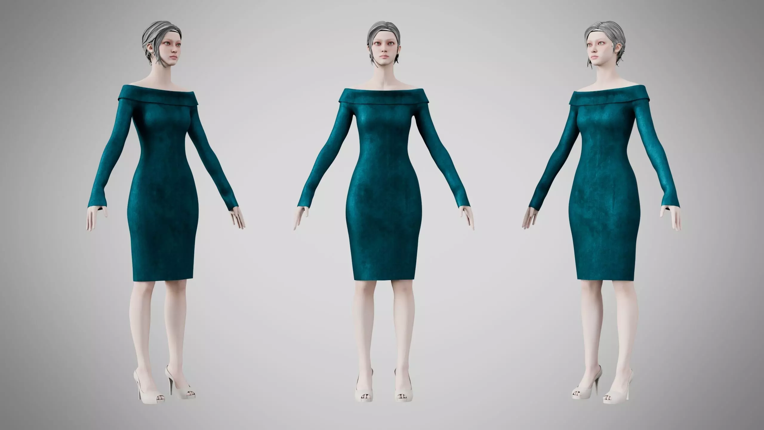 Dress 11 Teal Velvet Low-poly 3D model