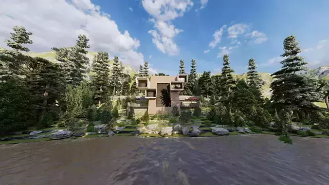 Villa-Casa Scene-Modern Villa 3D model 4