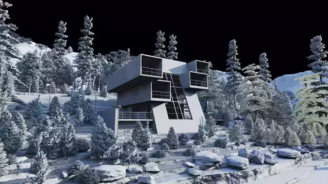 Villa-Casa Scene-Modern Villa 3D model 5