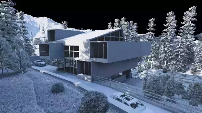 Villa-Casa Scene-Modern Villa 3D model 6