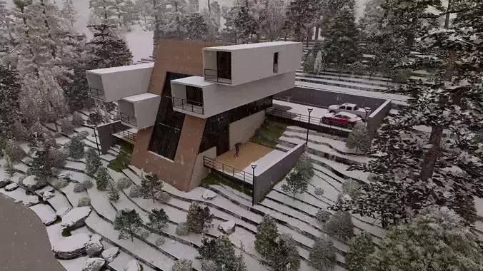 Villa-Casa Scene-Modern Villa 3D model 7