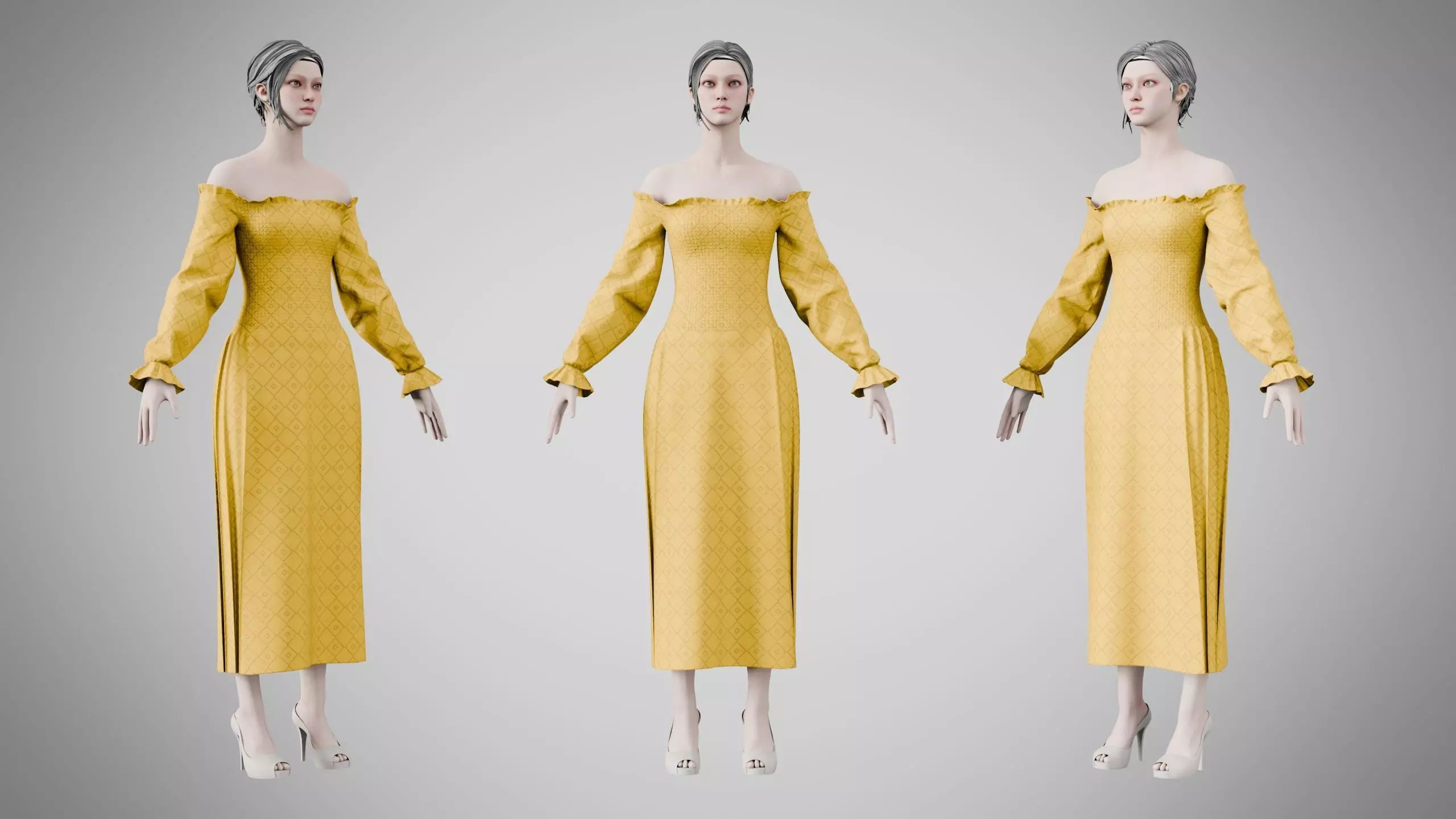 Dress 12 Yellow Low-poly 3D model