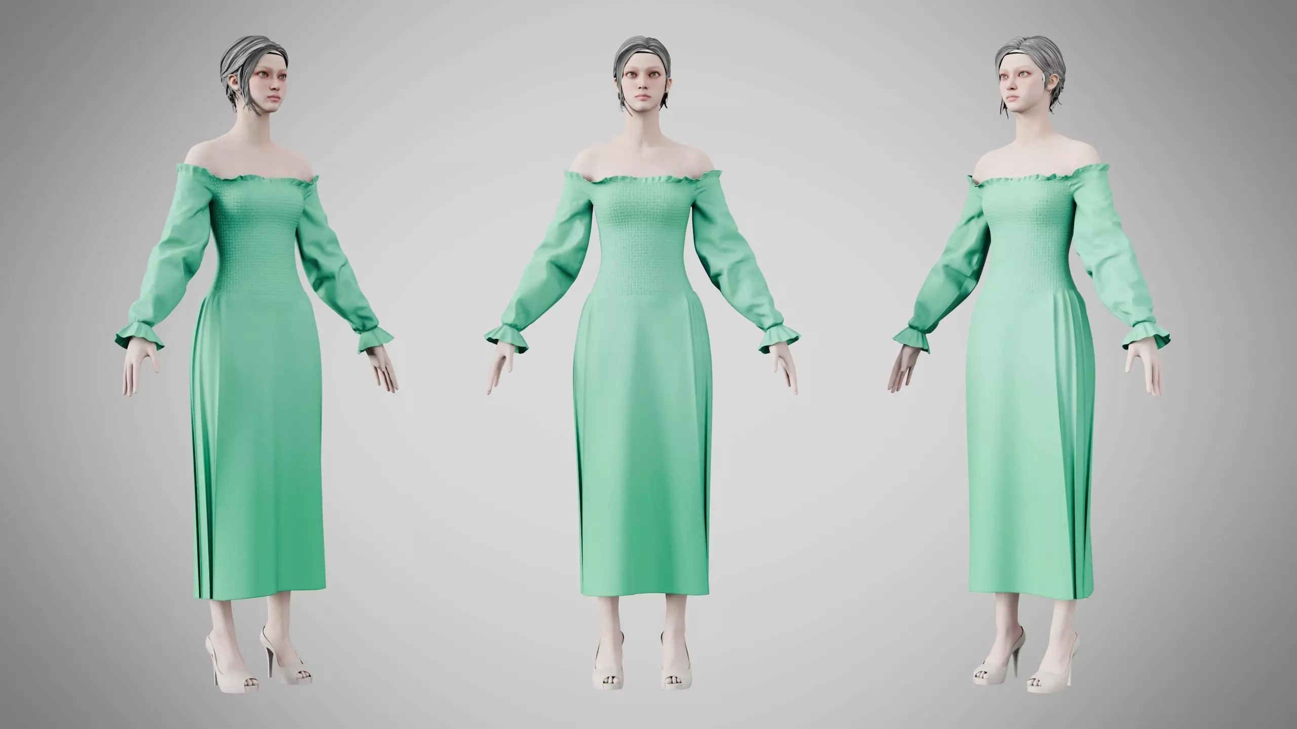 Dress 12 Medium Aquamarine Low-poly 3D model