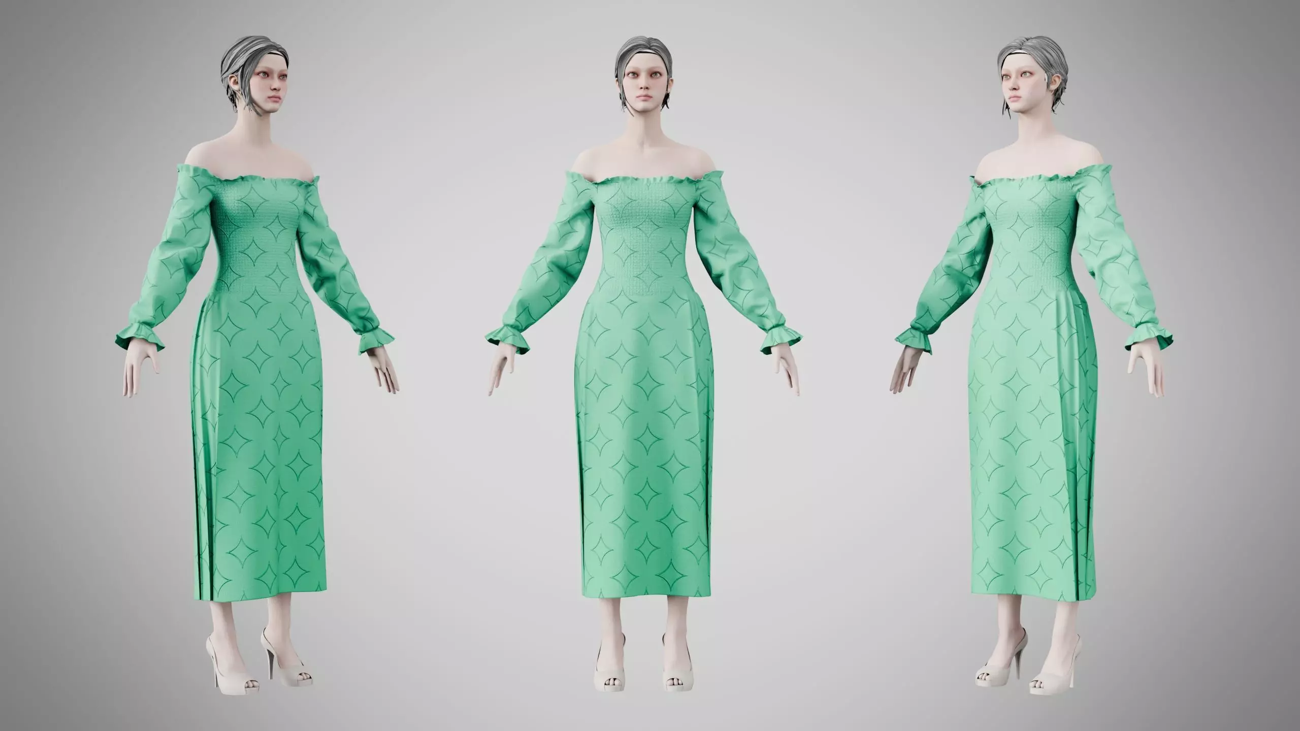 Dress 12 Medium Aquamarine With Design Low-poly 3D model