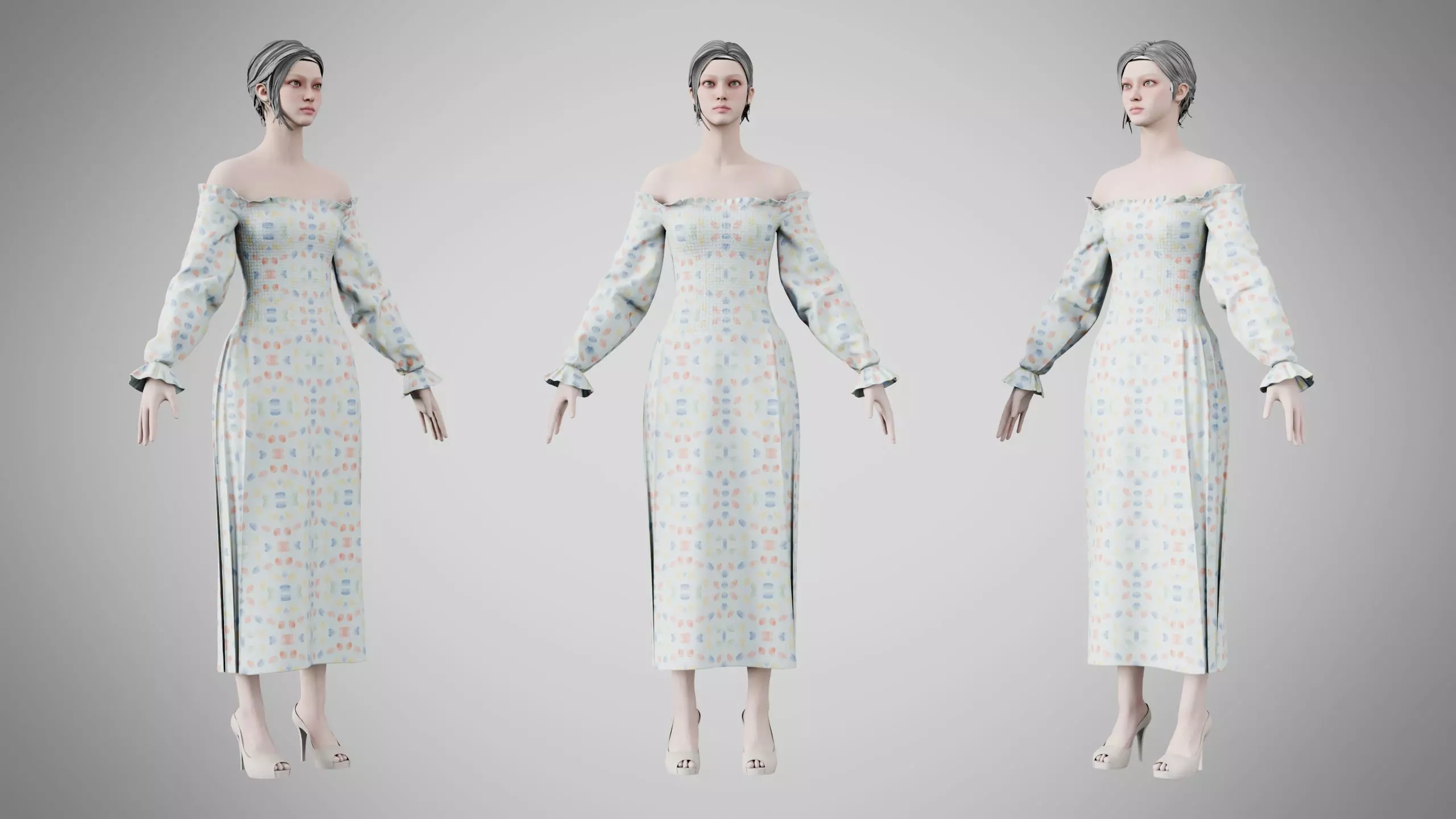Dress 12 Aqua Meadow Mosaic Low-poly 3D model