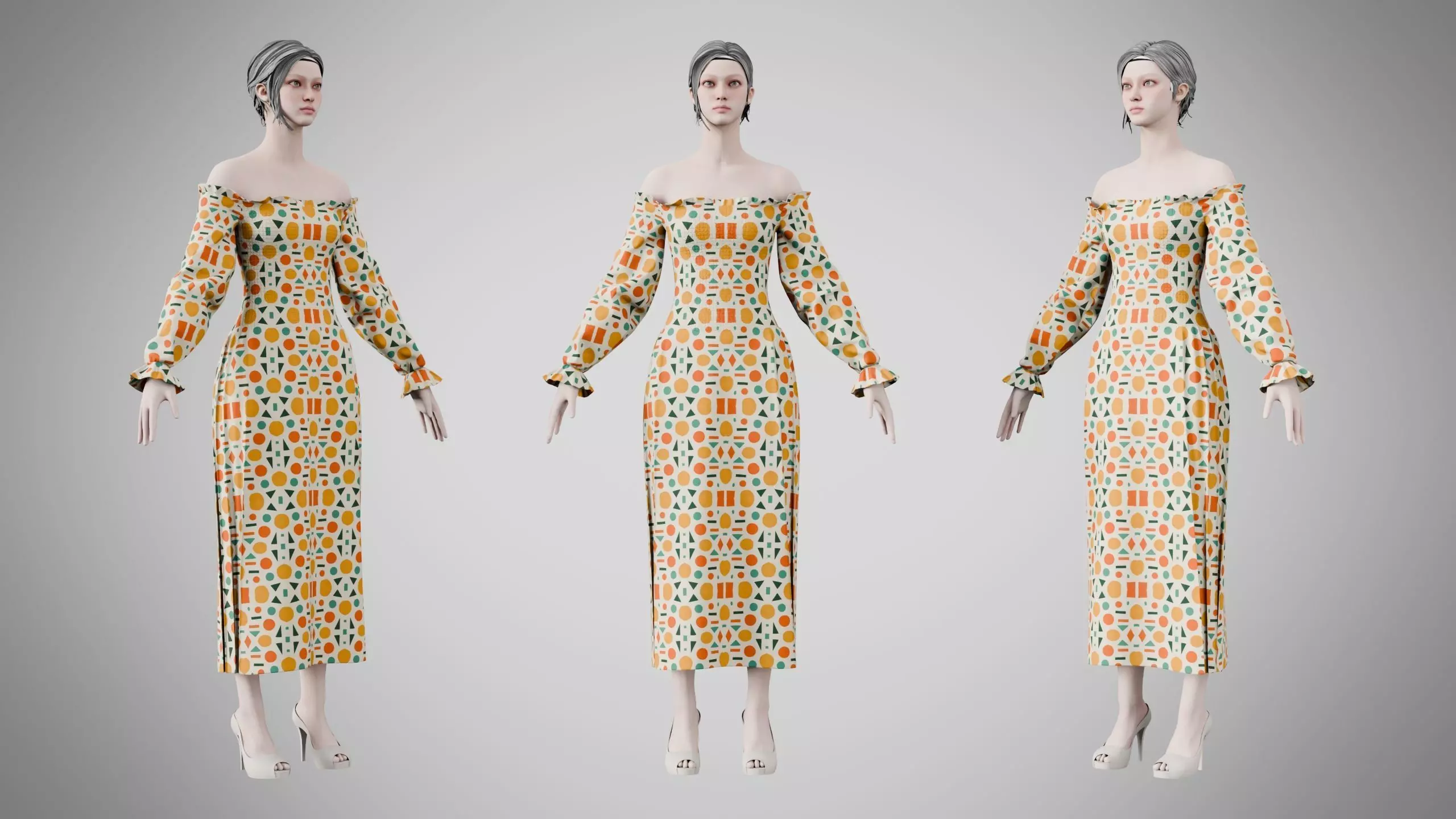 Dress 12 Retro Geometric Abstract Low-poly 3D model