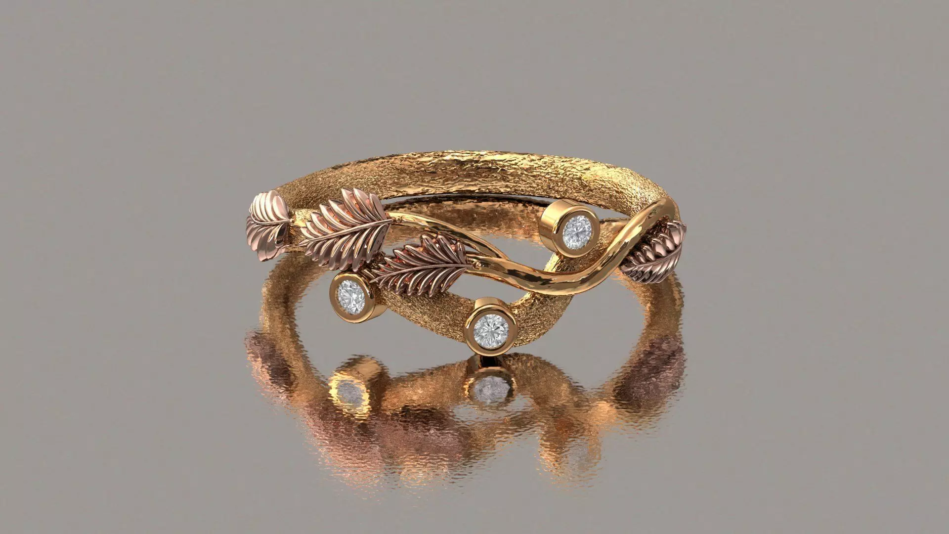 Diamond Leaf Vine Womens Engagement Ring Jewelry 3D print model