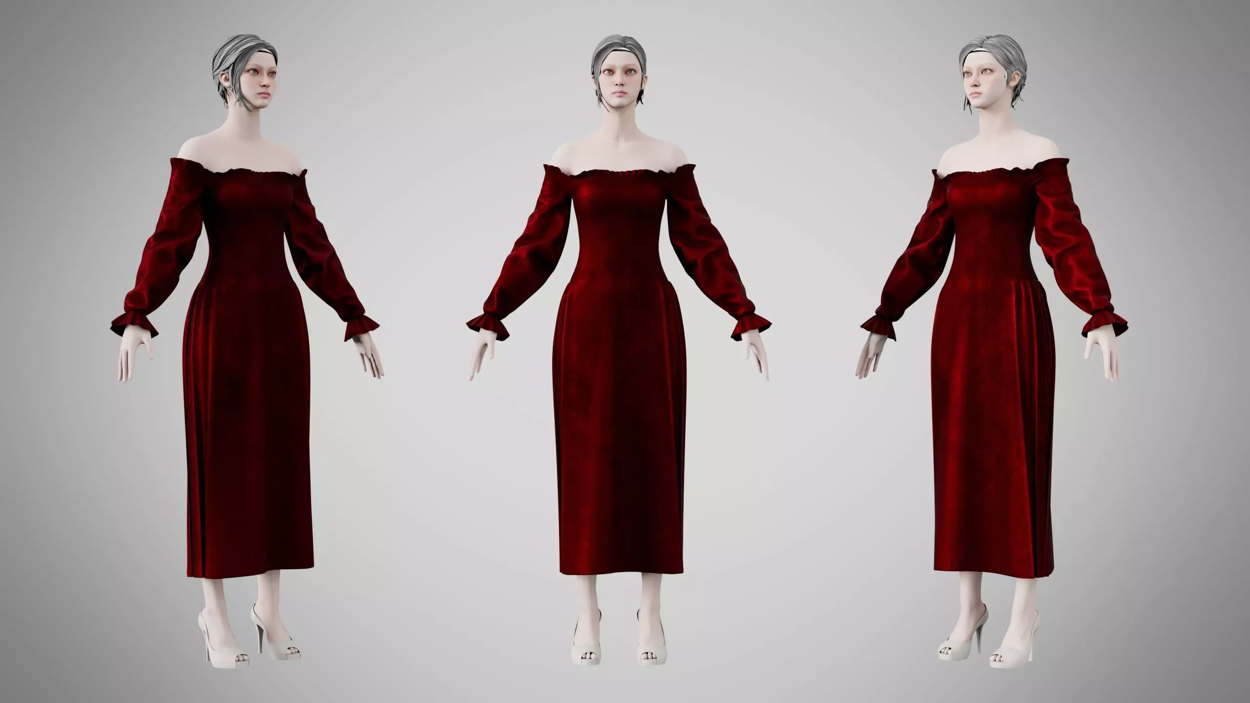 Dress 12 Burgundy Velvet Low-poly 3D model