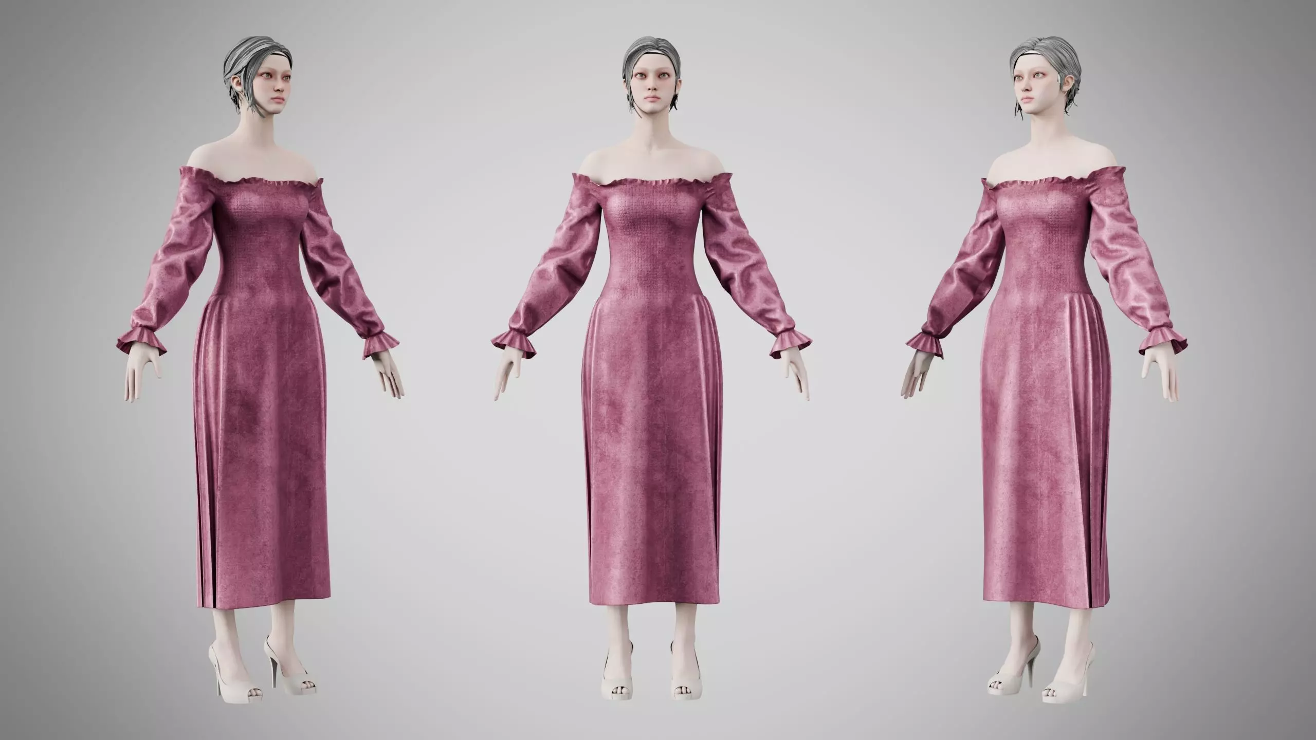 Dress 12 Dusty Rose Velvet Low-poly 3D model