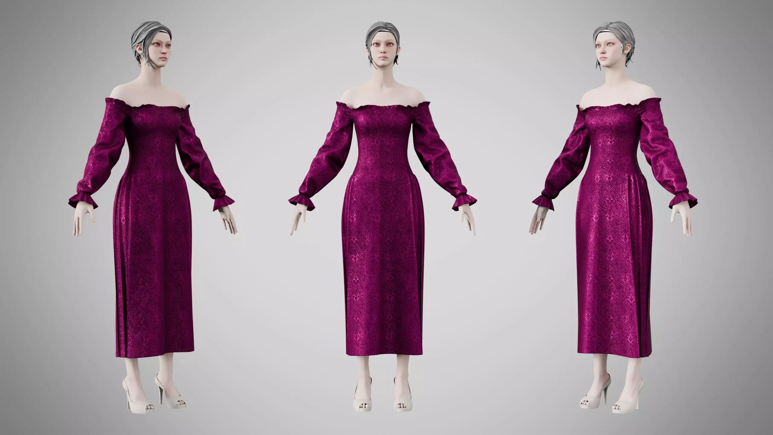 Dress 12 Plum Velvet With Design Low-poly 3D model