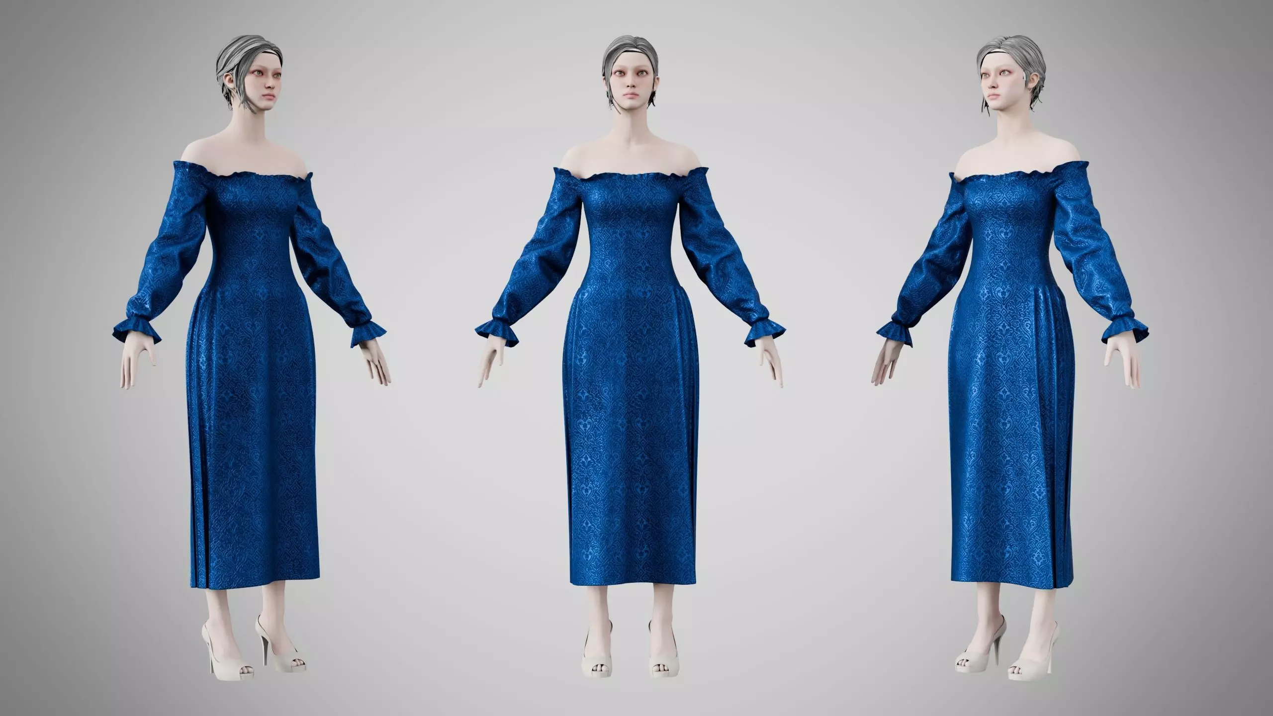 Dress 12 Sapphire Velvet With Design Low-poly 3D model