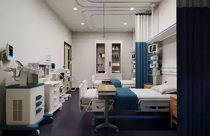 Intensive Care Unit ICU Hospital Room Low-poly 3D model
