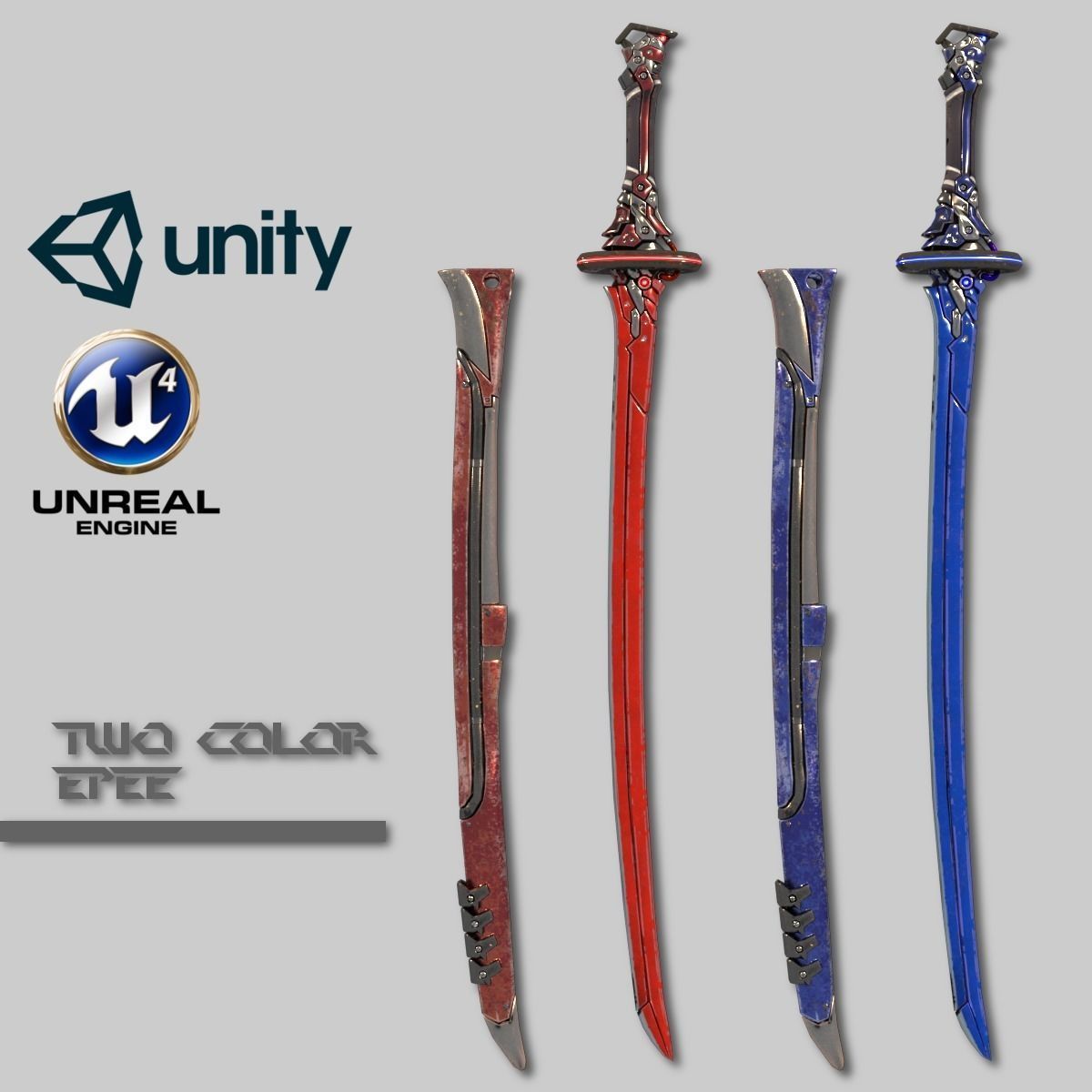 Two Colors Epee Low-poly 3D model_0