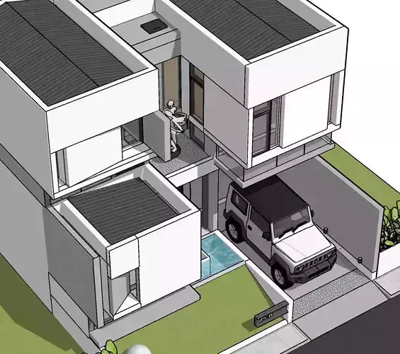 Modern Minimalist White House 3D Model Contemporary Design 3D model 6