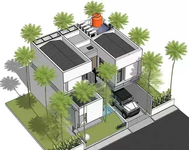 Modern Minimalist White House 3D Model Contemporary Design 3D model 3