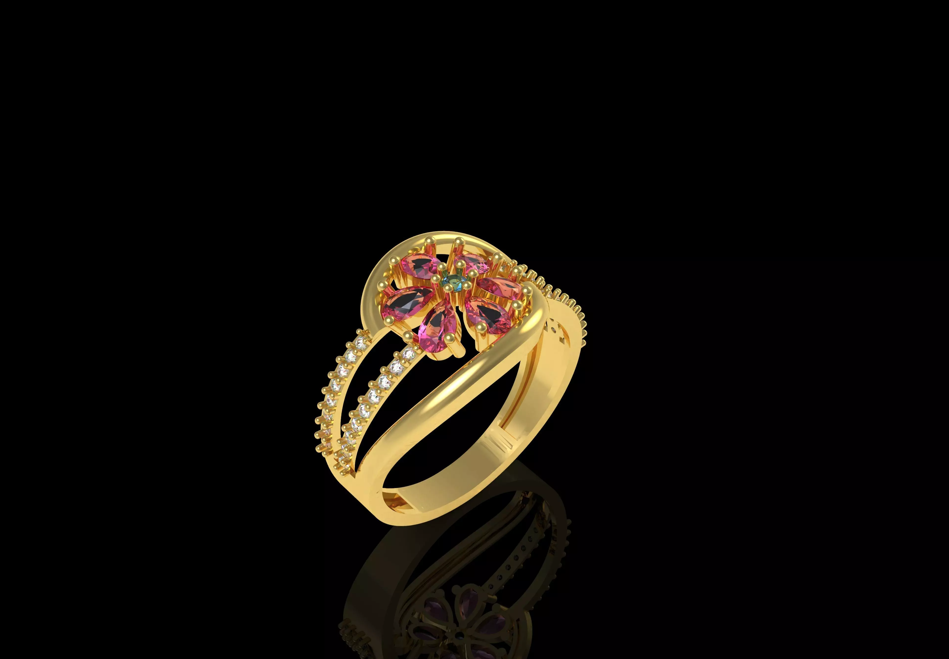 Preety Daimond Flower Ring 3D print model