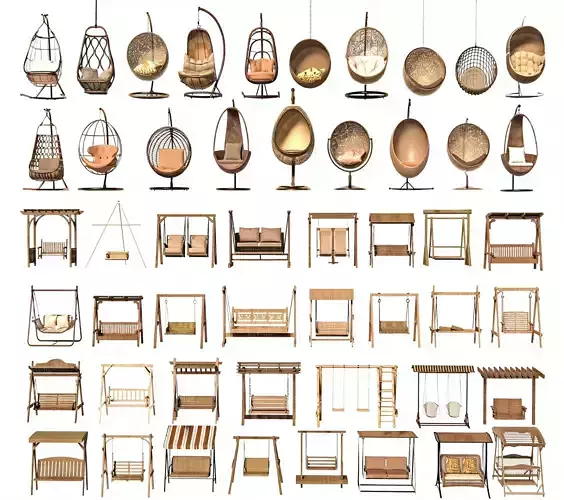 Modern swing chair set 3D model