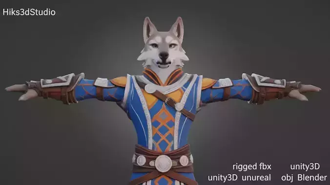 Anthropomorphic Wolf Warrior Low-Poly Rigged 3D Model Low-poly 3D model