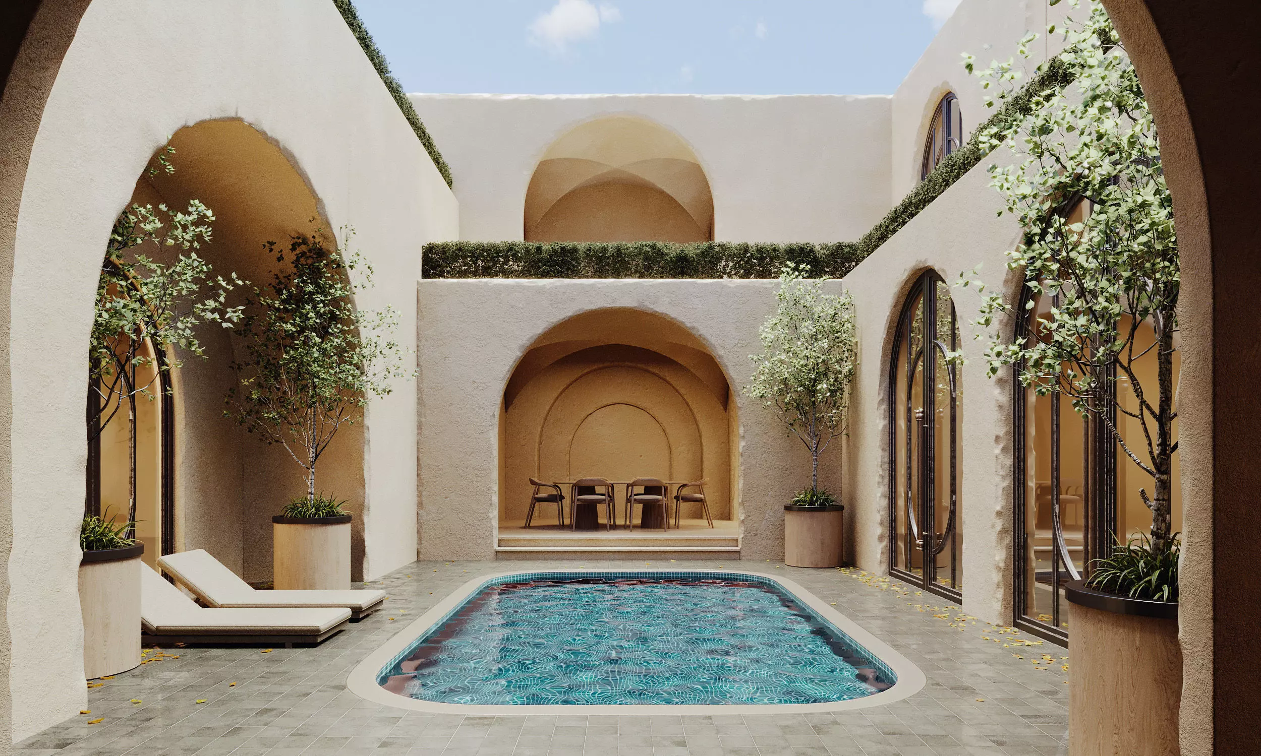Elegant Moroccan Mediterranean Courtyard Pool 3D model