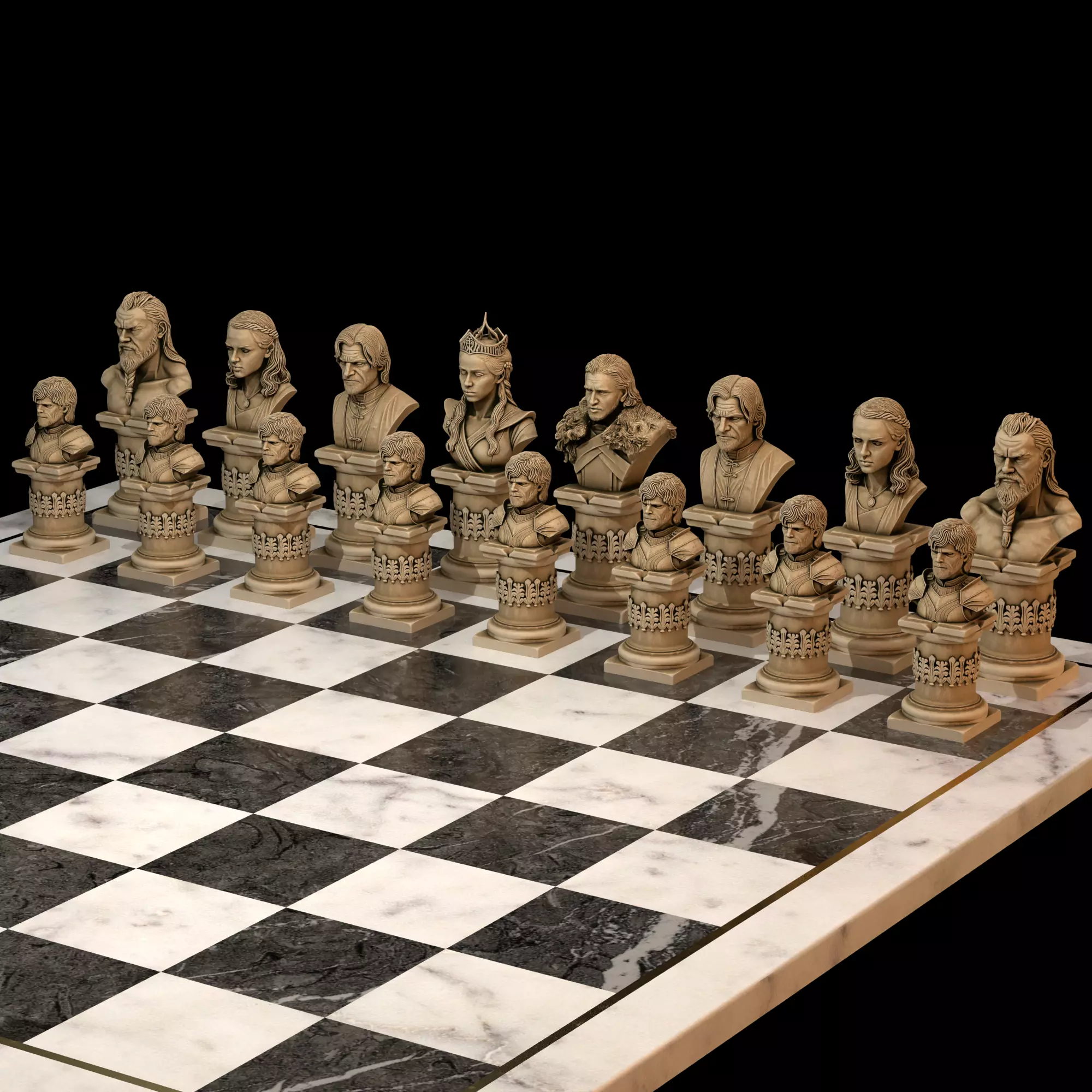 Game Throne Medieval Chess Pieces Set Throne Inspired Bust Chess 3D print model