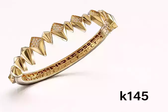 Luxury Zigzag Gold Bangle with Premium Accent Panels 3D print model