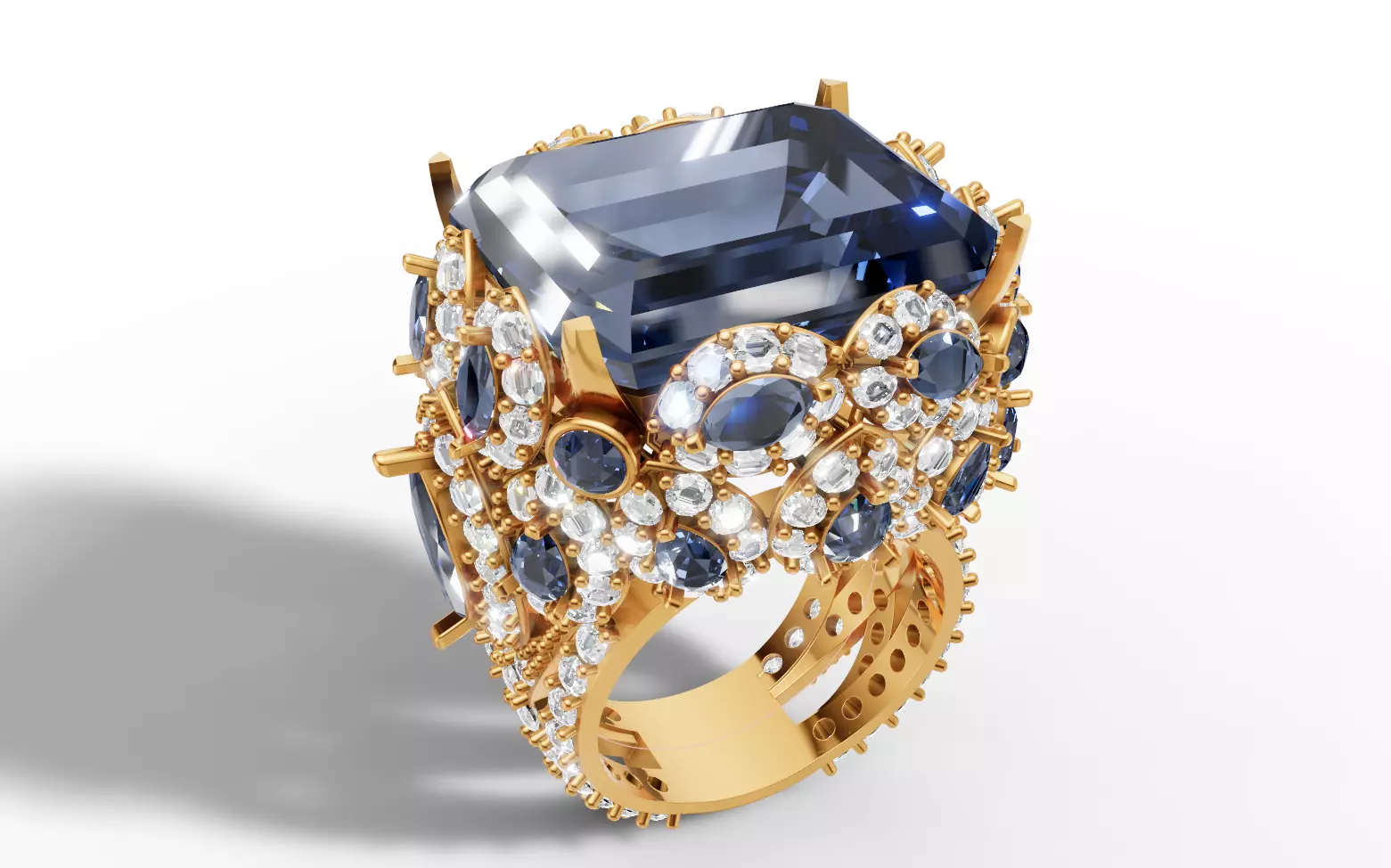 Massive Statement Cocktail Halo Ring US Size 9 3D print model