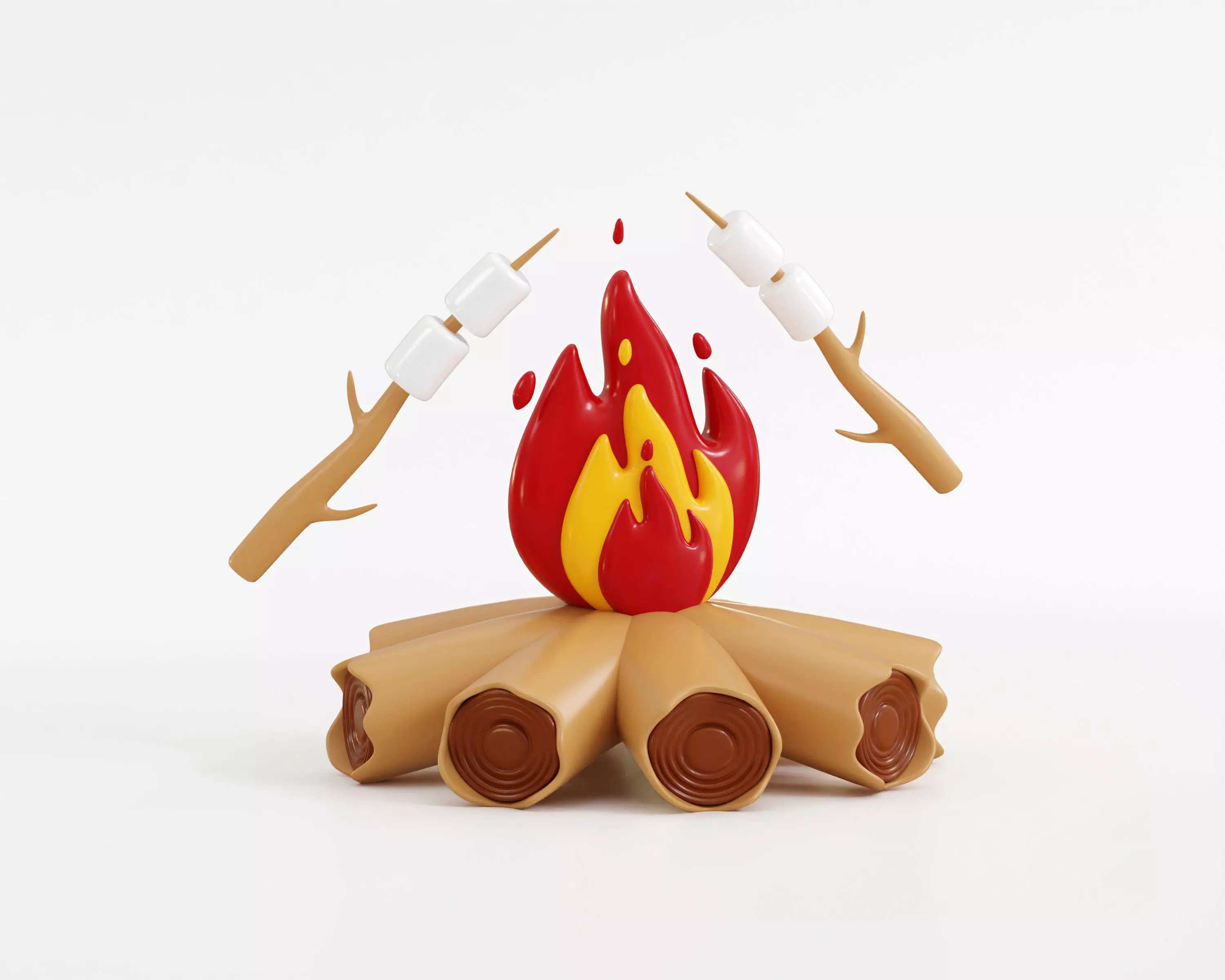 Bonfire with marshmallow Low-poly 3D model
