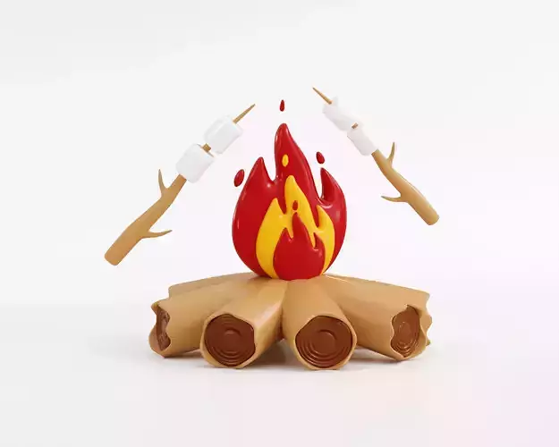 Bonfire with marshmallow Low-poly 3D model