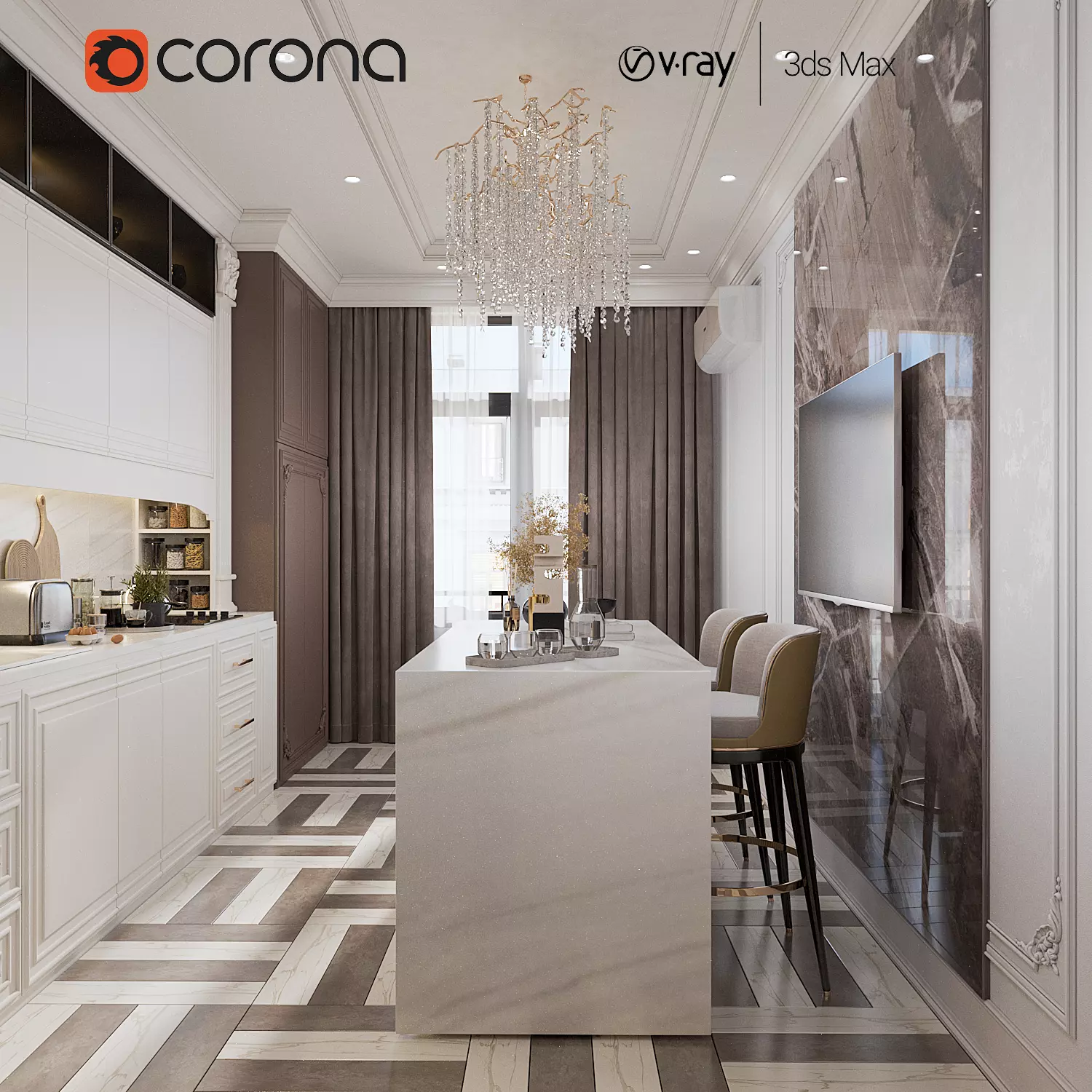 Kitchen Design 2023 CORONA AND VRAY 3D model
