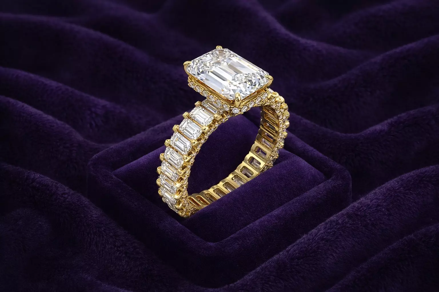 Emerald Cut Engagement Ring and Eternity Matching Band TJ166 3D print model