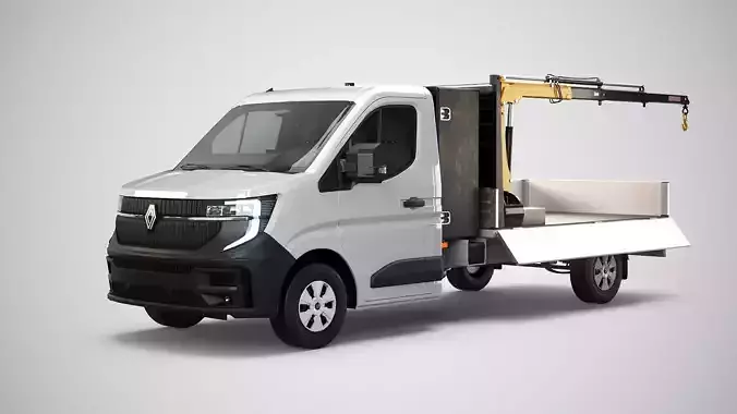 Renault Master Tipper Flatbed Crane Truck PBR Textured