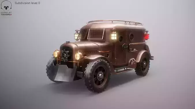 Steampunk Armored Van PBR Textured Vehicle Low-poly 3D model