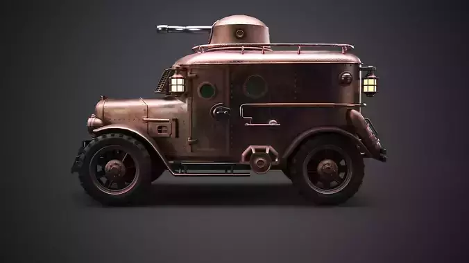 Steampunk Armored Van 3D Model Low-poly 3D model