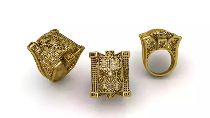 Arabic Womens Gold Ring Traditional Geometric Jewelry Model 3D print model