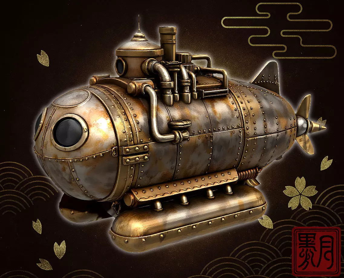 Steampunk Submarine Victorian Brass Deep Sea Vessel Game 3D print model