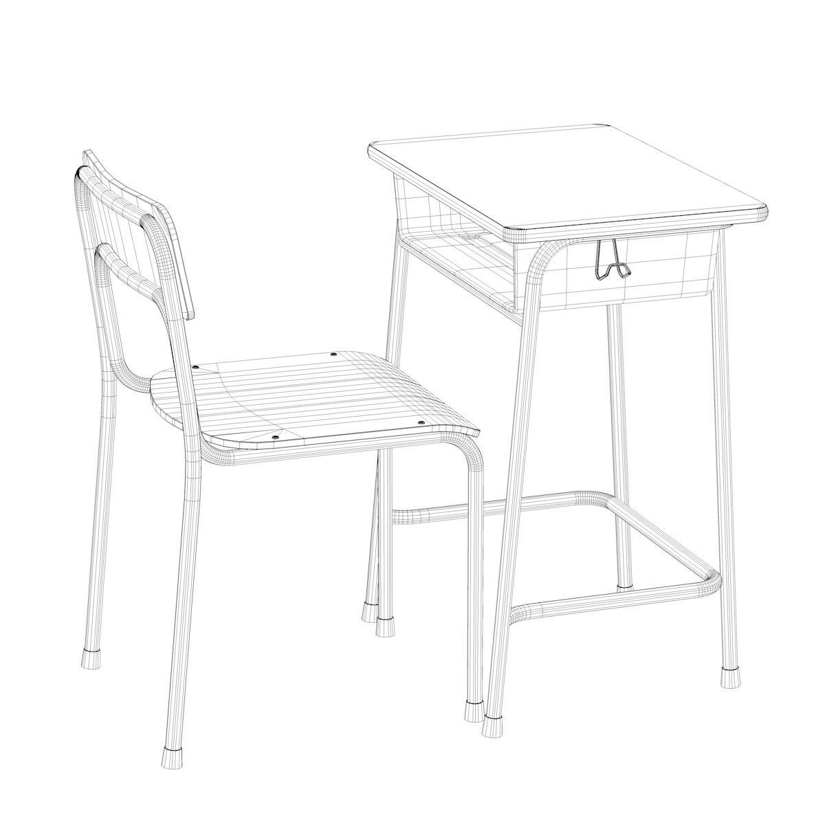 School Desk and Chair 3D model_17