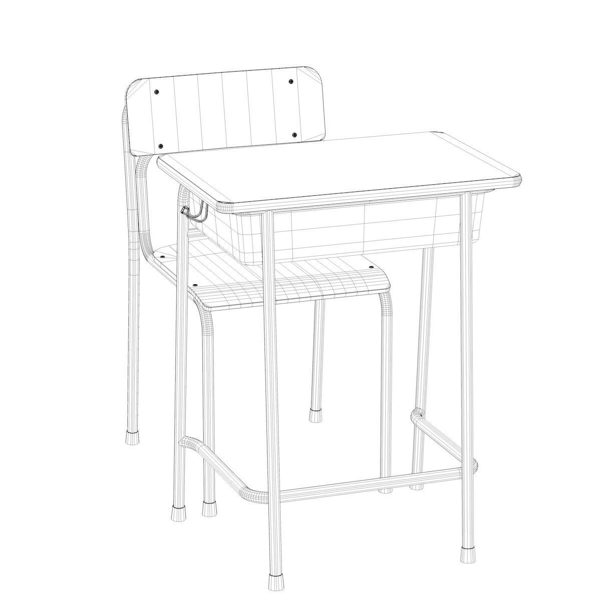 School Desk and Chair 3D model_23